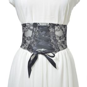 Ladies Wide Belt Versatile Transparent Antique Lace Print Evening Dress Belt