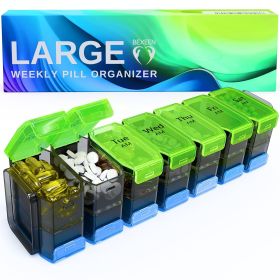 Extra Large Weekly Pill Organizer 2 Times a Day Green Blue XL Pill Case Am Pm Big Pill Box 7 Day Oversized Daily Vitamin Organizer Jumbo Suppleme